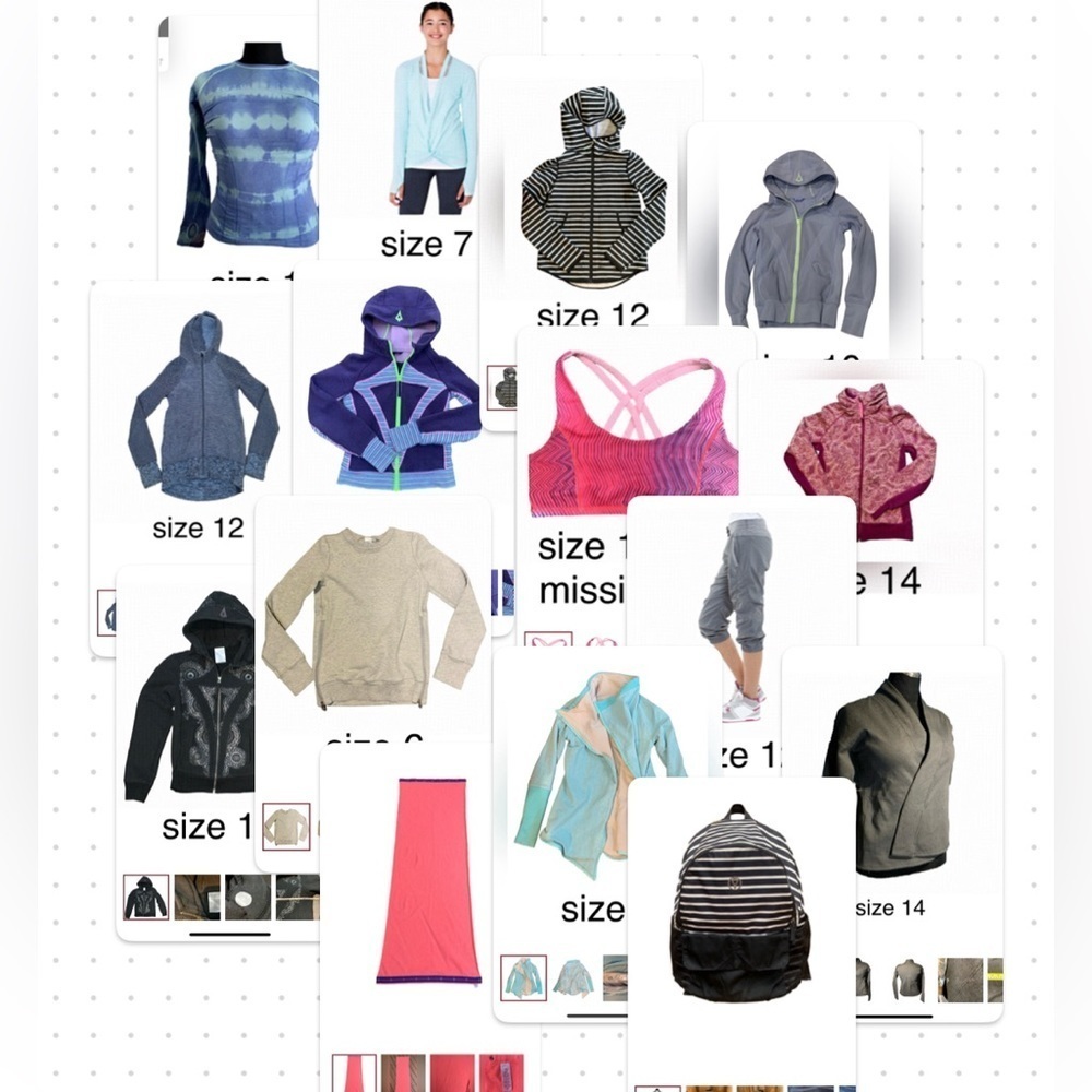 15 items Ivivva LOT various styles sizes 6 to 14  sizes hoodies cardis pants